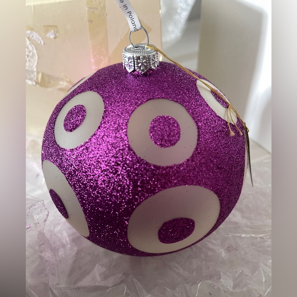 Barney's New York Purple Glitter and Silver Lifesaver Holiday Ornament NWT